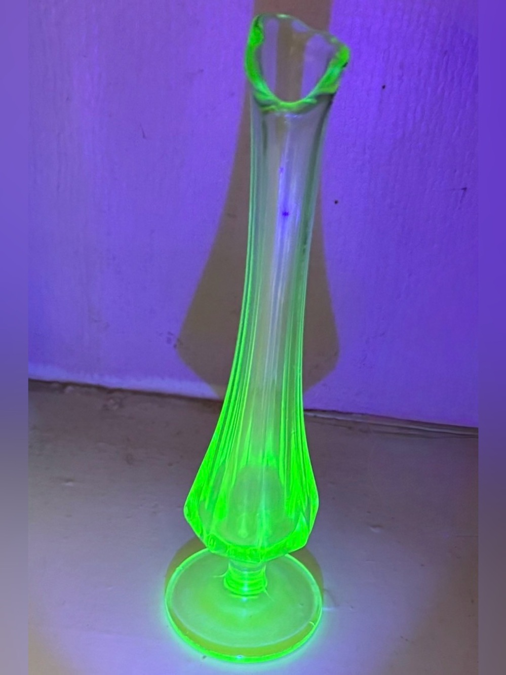 Vintage Uranium Green Glass Bud Vase